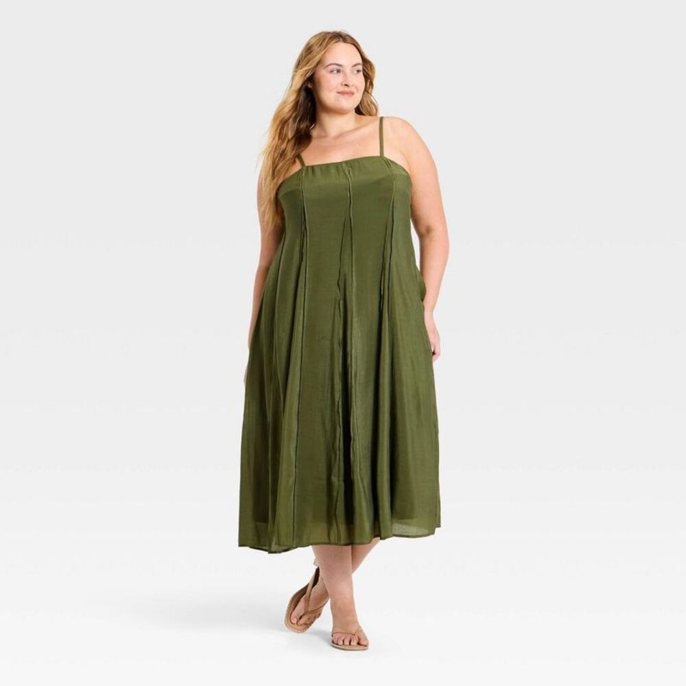 Women's Cami Midi Dress - A New Day Olive Green 1X